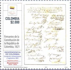 Stamp, Signatures on Constitution of 1821, Colombia,  , Anniversaries and Jubilees, Documents
