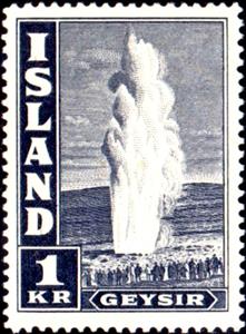 Stamp, motives typical for land: Geyser, Iceland,  , Landscapes, Geysers