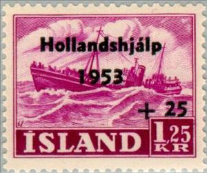 Stamp, Flooding Netherlands, Iceland,  , Ships, Vehicles, Special Occasions, Fishery, Fishing-boats, Disasters