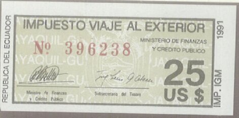 Stamp, Travel Tax, Ecuador,  