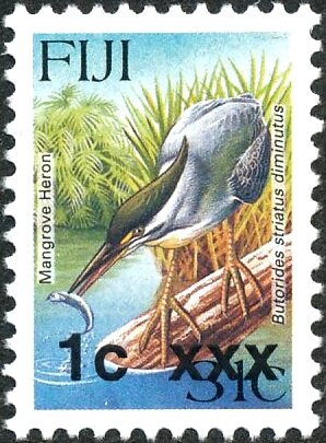 Stamp, Striated Heron (Butorides striatus), Fiji,  , Animals (Fauna), Birds, Herons