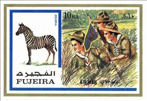 Stamp, Zebra (Equus sp.); Boy Scouts, Fujairah (Fujeira),  , Animals (Fauna), Horses, Scouting, Zebras