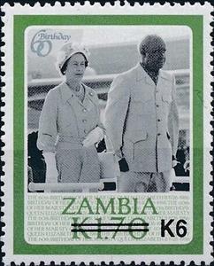 Stamp, Queen Elizabeth II (Surcharge), Zambia,  , Heads of State, Queens, Royalty