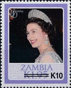 Stamp, Queen Elizabeth II (Surcharge), Zambia,  , Heads of State, Queens, Royalty
