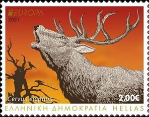 Stamp, Red Deer (Cervus elaphus), Greece,  , Animals (Fauna), C.E.P.T. / Europe, Deer, Mammals