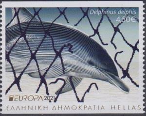 Stamp, Short-Beaked Common Dolphin (Delphinus delphis), Greece,  , Animals (Fauna), C.E.P.T. / Europe, Dolphins, Mammals, Sea (Marine) Mammals, Sea Life