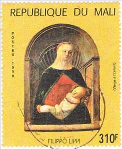 Stamp, "Maria with child" by Filippo Lippi, Mali,  , Children, Paintings, Religion, Women