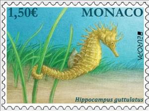 Stamp, Europa (C.E.P.T.) 2021 - Hippocampus guttulatus, Monaco,  , Animals (Fauna), C.E.P.T. / Europe, Fishes, Sea Life, Seahorses