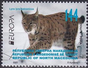 Stamp, Balkan Lynx (Lynx lynx balcanicus), North Macedonia,  , Animals (Fauna), C.E.P.T. / Europe, Lynx, Mammals, Wild Cats