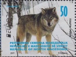 Stamp, Grey Wolf (Canis lupus), North Macedonia,  , Animals (Fauna), C.E.P.T. / Europe, Mammals, Wolves