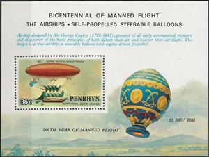Souvenir Sheet, George Cayley's Airship Design (1837), Penrhyn,  , Air Balloons, Anniversaries and Jubilees, Aviation
