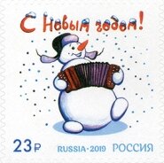 Stamp, New Year 2020, Russia,  , New Year, Snowmen