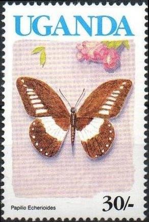 Stamp, White-banded Swallowtail (Papilio echerioides), Uganda,  , Insects, Butterflies, Animals (Fauna)