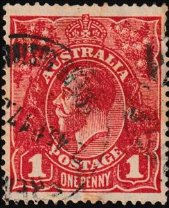 Stamp, King George V, Australia,  , Birds, Crowns and Coronets, Famous People, Heads of State, Kangaroos, Kings, Men, Royalty