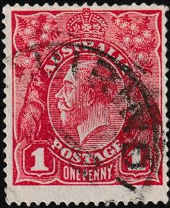 Stamp, King George V, Australia,  , Birds, Crowns and Coronets, Famous People, Heads of State, Kangaroos, Kings, Men, Royalty