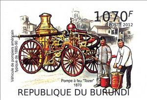 Stamp, Pompe a feu "Tozer" 1870, Burundi,  , Transport