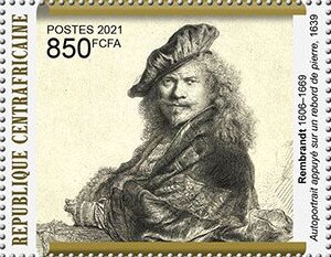 Stamp, "Self Portrait" (1639), Central African Republic,  , Art, Painters, Paintings