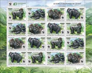 Mini Sheet, 60th Anniversary of WWF, Central African Republic,  , Animals (Fauna), Apes, WWF