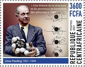 Stamp, Linus Pauling (1901-1994), Central African Republic,  , Famous People, Nobel Laureates, Scientists