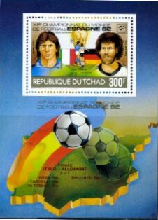 Souvenir Sheet, Conti and Breitner, Chad,  , Famous People, Football (Soccer), Maps, Trophies