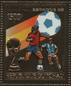 Playing football and trophy