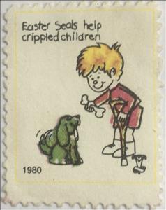Stamp, Disabled Boy feeding Dog. Easter Seals, Cinderellas,  