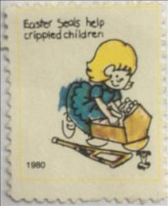 Stamp, Disabled Girl Playing. Easter Seals, Cinderellas,  