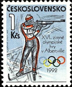 Stamp, Biathlon - XVI. Winter Olympics Albertville, Czechoslovakia,  , Biathlon, Olympic Games, Sports, Winter Sports