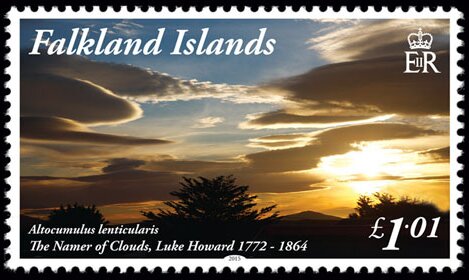 Stamp, Altocumulus lenticularis, Falkland Islands,  , Clouds, Meteorology
