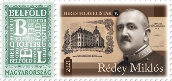 Stamp with Attached Label, Miklós Rédey, Hungary,  , Philately