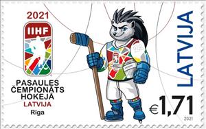 Stamp, 2021 World Ice Hockey Championships, Riga, Latvia,  , Ice Hockey, Sports