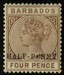 Stamp, Surcharged in Black, Barbados,  