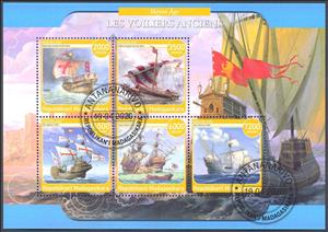 Mini Sheet, Old Sailboats (Middle Ages), Madagascar,  , Middle Ages, Sailing Ships, Ships
