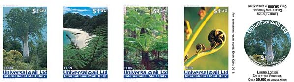 Booklet Pane, Kauri 4, Personalized and Private Mail Stamps,  , Ferns, Plants (Flora), Round Stamps, Trees