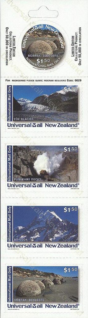 Booklet Pane, Moeraki Boulders 1, Personalized and Private Mail Stamps,  , Beaches, Coastal Areas, Landscapes, Rocks, Round Stamps