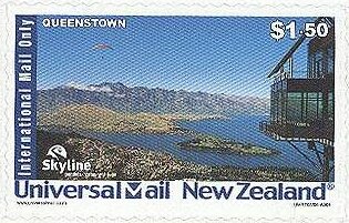 Stamp, Skyline, Queenstown 4, Personalized and Private Mail Stamps,  , Cable Cars, Coastal Areas, Landscapes, Round Stamps, Townscapes / City Views