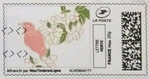 Stamp, Spring. Pink Bird and White Flowers, Personalized and Private Mail Stamps,  , Birds, Flowers, Spring