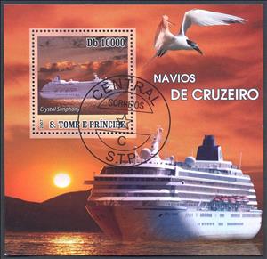 Souvenir Sheet, Crystal Simphony, São Tomé and Príncipe,  , Birds, Cruise Ships, Ships