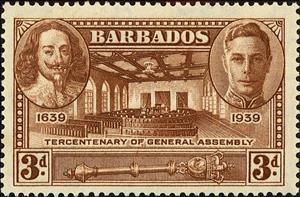 Stamp, Charles I, George VI, Barbados,  , Kings