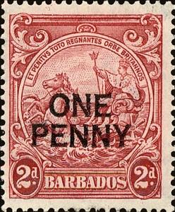 Stamp, Surcharged in Black, Barbados,  
