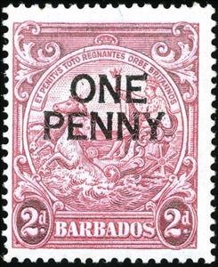 Stamp, Surcharged in Black, Barbados,  