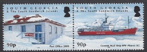 Se-tenant, Post office in 2009 and FPV Pharos, South Georgia and The South Sandwich Islands,  , Mailboats, Post Offices, Postal Traffic, Ships