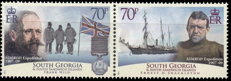 Se-tenant, Wild, Shakleton and "Nimrod", South Georgia and The South Sandwich Islands,  , Explorers, Sailing Ships