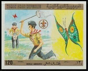 Stamp, Boy Scout, Knight Butterfly (Lebadea_martha), Yemen, Arab Republic,  , Butterflies, Scouting
