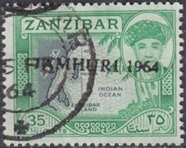 Stamp, Map overprinted "JAMHURI 1964", Zanzibar,  , Famous People, Heads of State, Maps, Men, Sultan