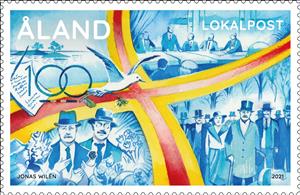 Stamp, Autonomy of Åland, Centenary, Åland Islands,  , Anniversaries and Jubilees, Birds, Famous People, Flags, People, Politicians