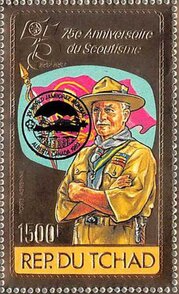 Stamp, Lord Baden Powel and flag, overprinted, Chad,  , Anniversaries and Jubilees, Famous People, Flags, Scouting, Seals (Emblems)