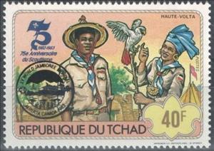 Stamp, Scouts from Upper Volta , overprint, Chad,  , Birds, Flags, Scouting