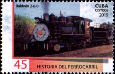Stamp, Baldwin 2-8-0, Cuba,  , Locomotives, Transport
