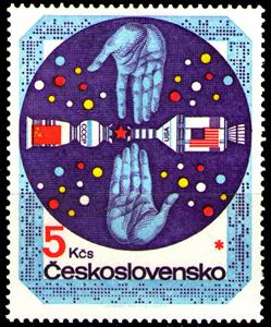 Stamp, Ussr-usa, Czechoslovakia,  , Hands, Space Traveling